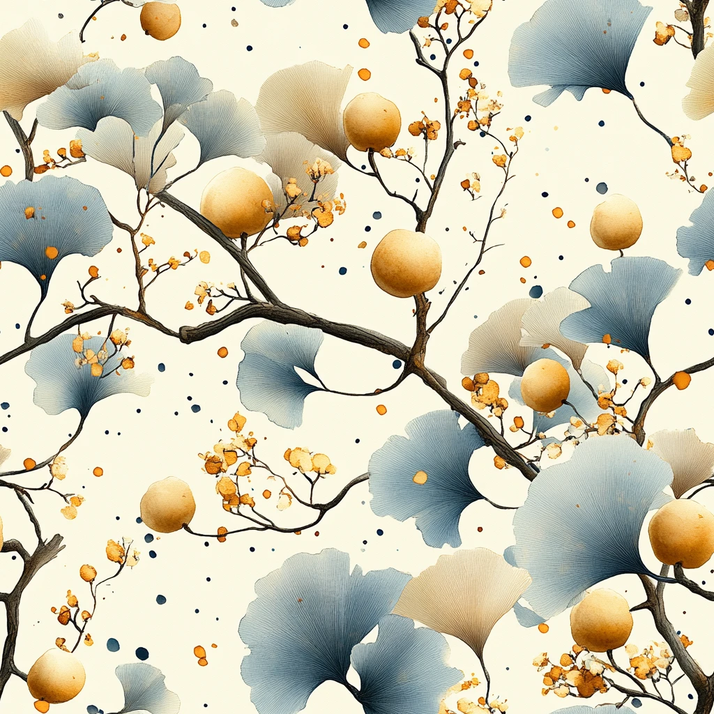 银杏树枝叶水彩画