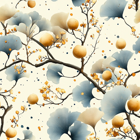 银杏树枝叶水彩画