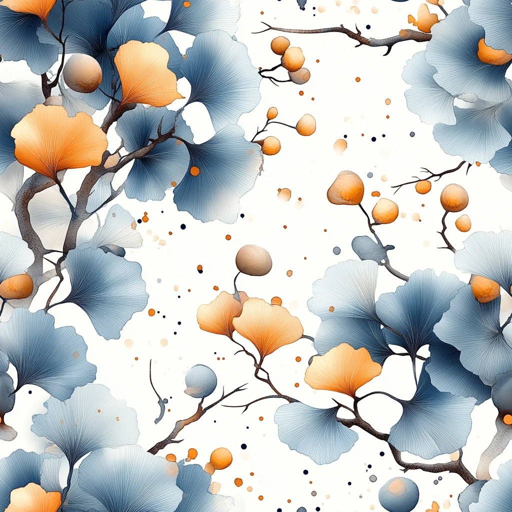 银杏树枝叶水彩画