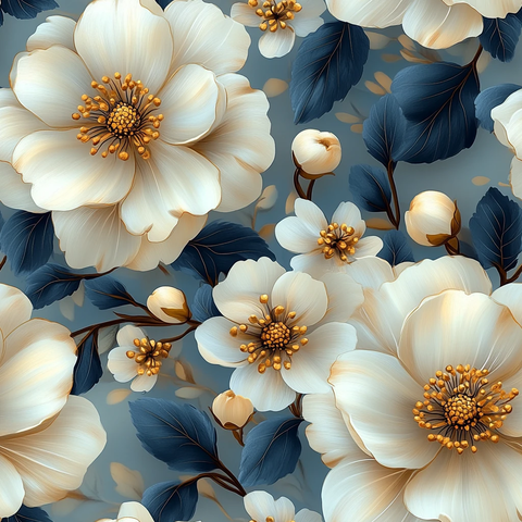 白花蓝叶金饰图