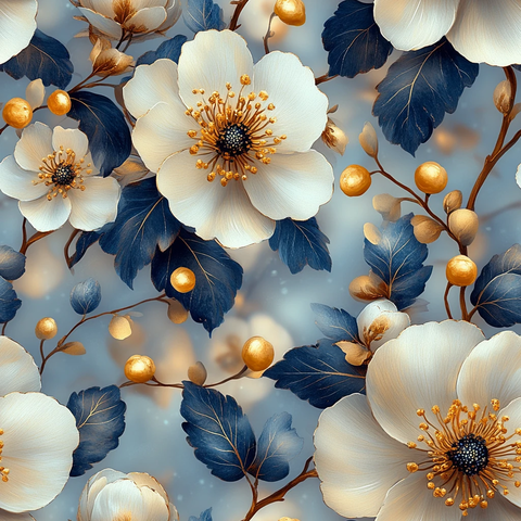 白花蓝叶金饰图