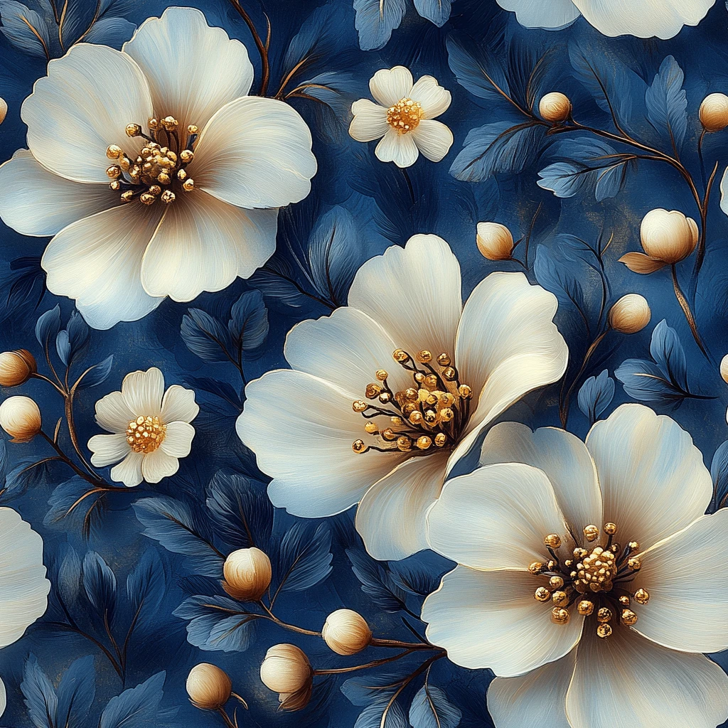 白花蓝叶金饰图