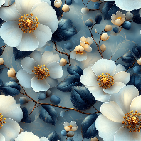 白花蓝叶金饰图