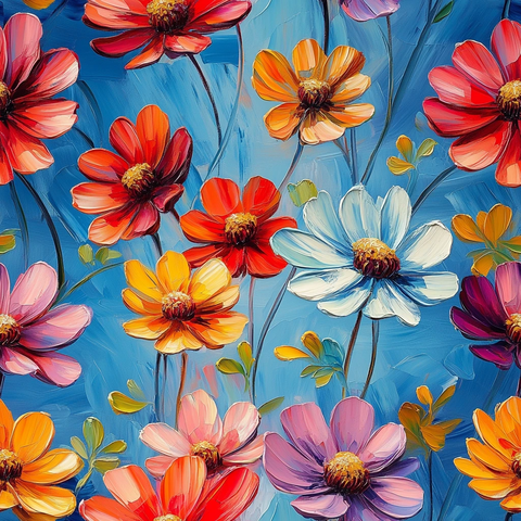 彩色花朵壁纸蓝底