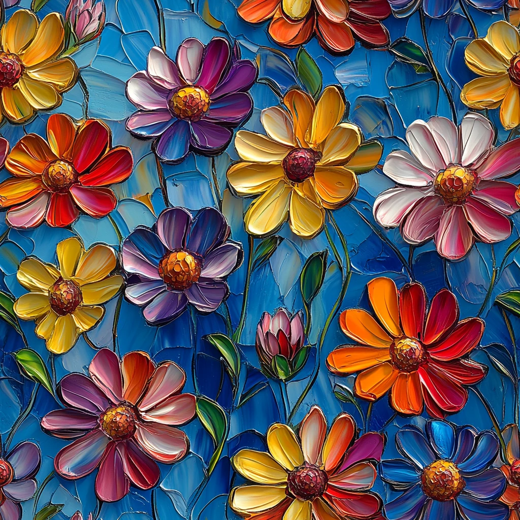 彩色花朵壁纸蓝底