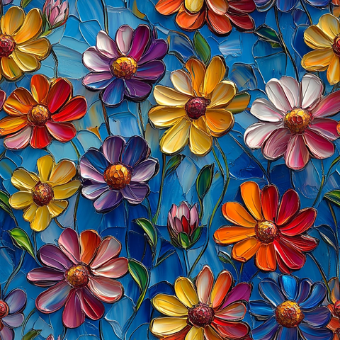 彩色花朵壁纸蓝底