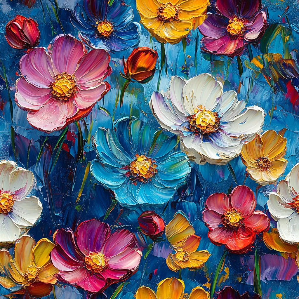 彩色花朵壁纸蓝底