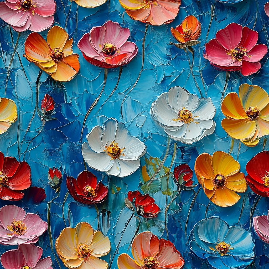 彩色花朵壁纸蓝底