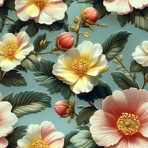 粉黄花簇蓝底图案