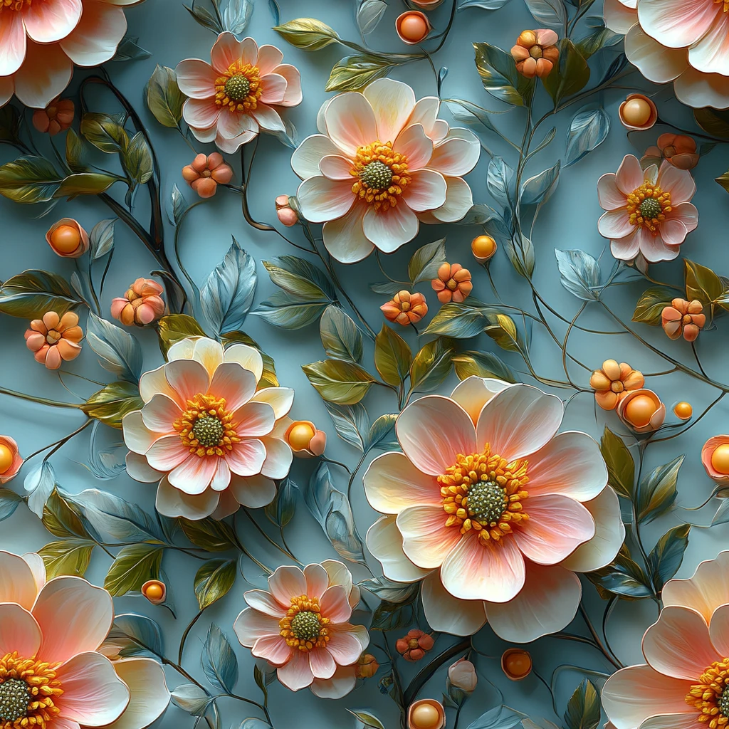 粉黄花簇蓝底图案