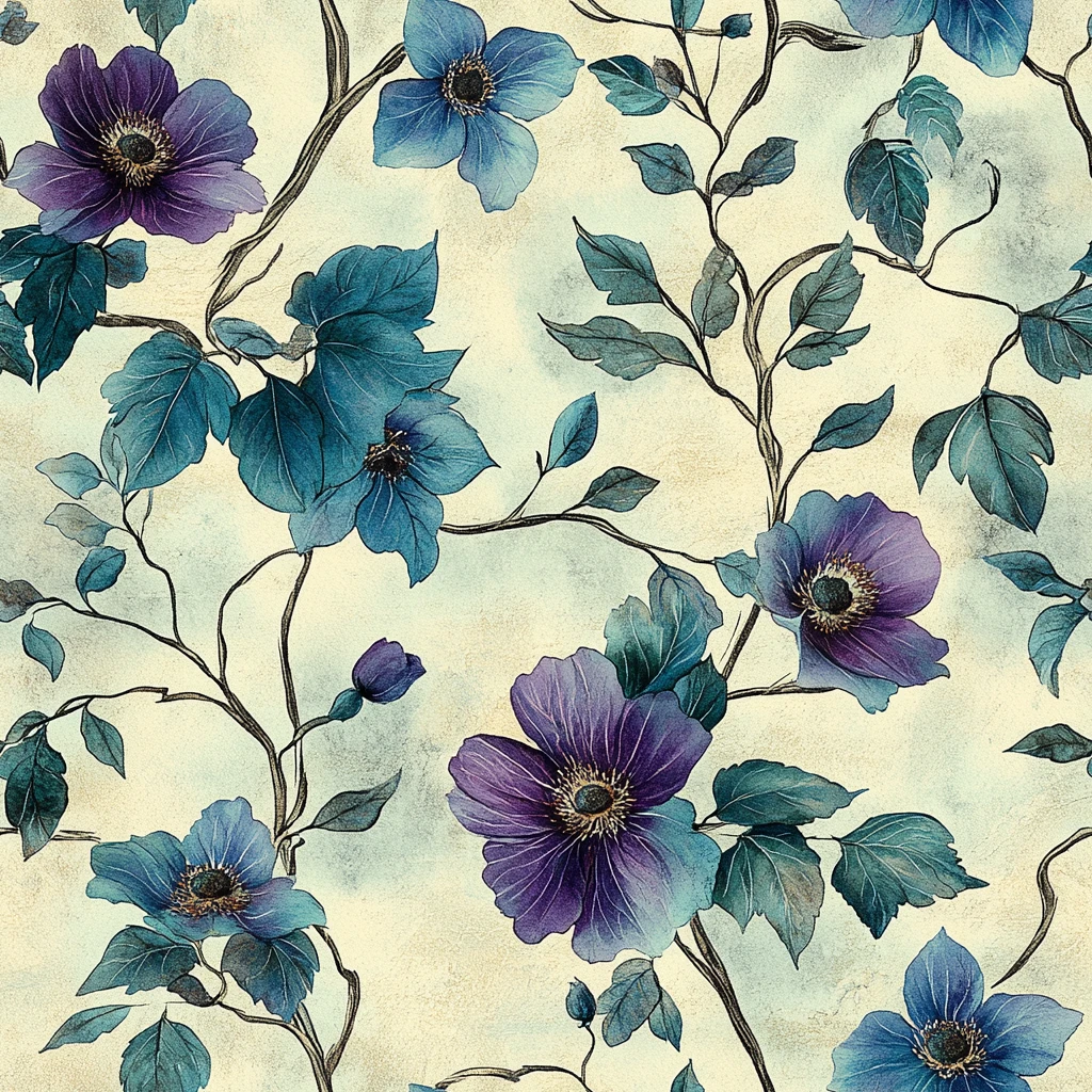 青花紫藤水彩图