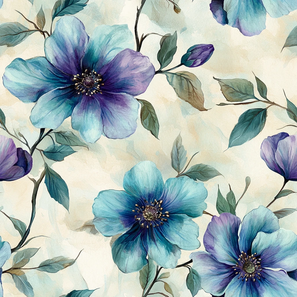 青花紫藤水彩图