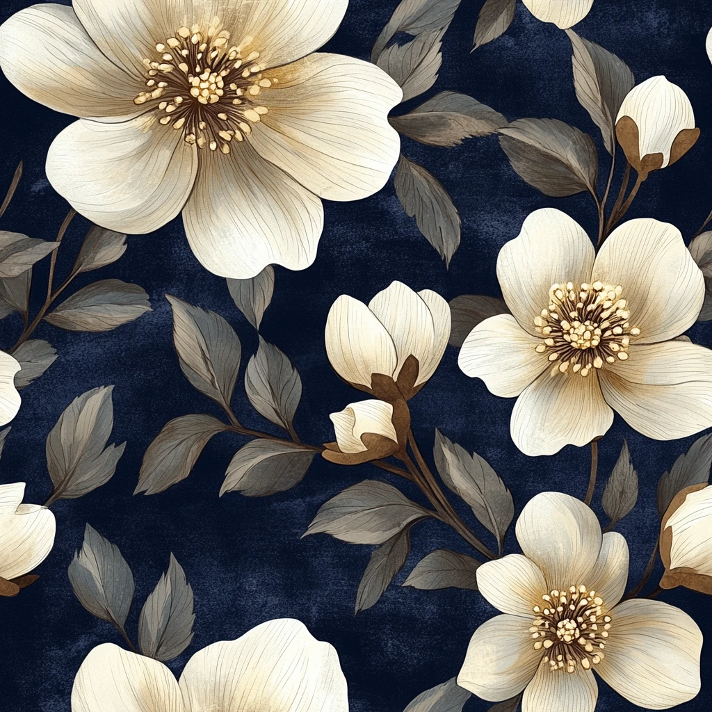 白花蓝底复古花纹