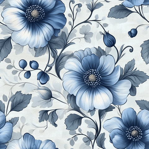 蓝色花叶纹样