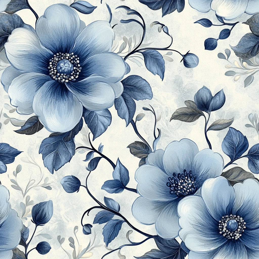 蓝色花叶纹样