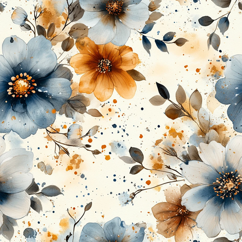 蓝褐水彩花卉纹样