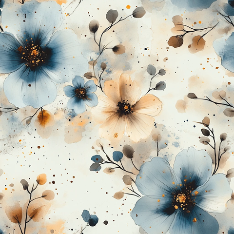 蓝褐水彩花卉纹样