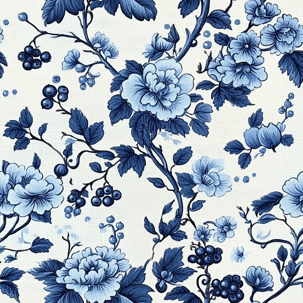 蓝白花卉纹样布料