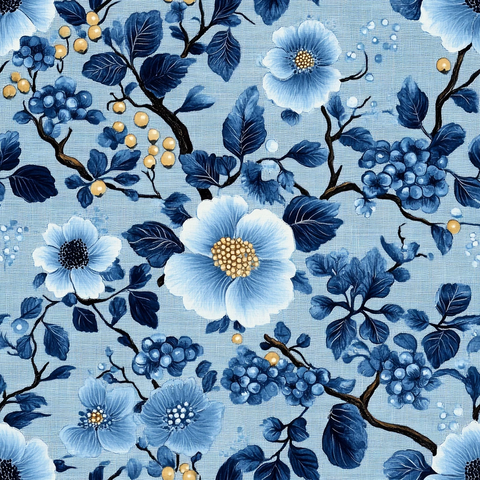 蓝白花卉纹样布料