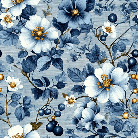 蓝白花卉纹样布料