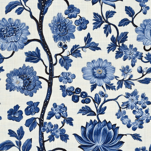 蓝白花卉纹样布料