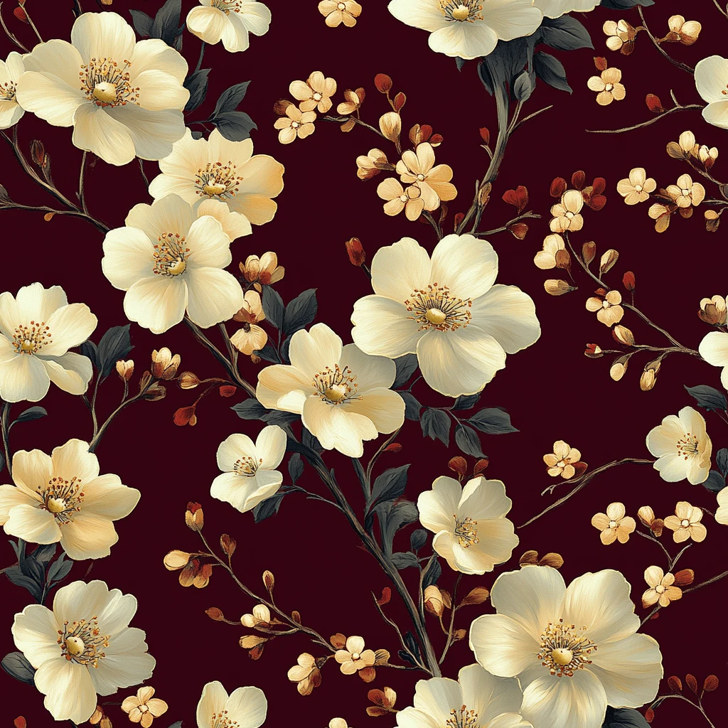 深红底白花纹布