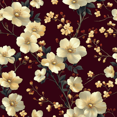 深红底白花纹布