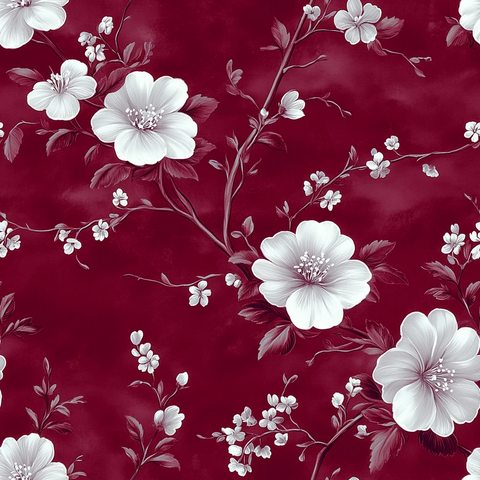 深红底白花纹布