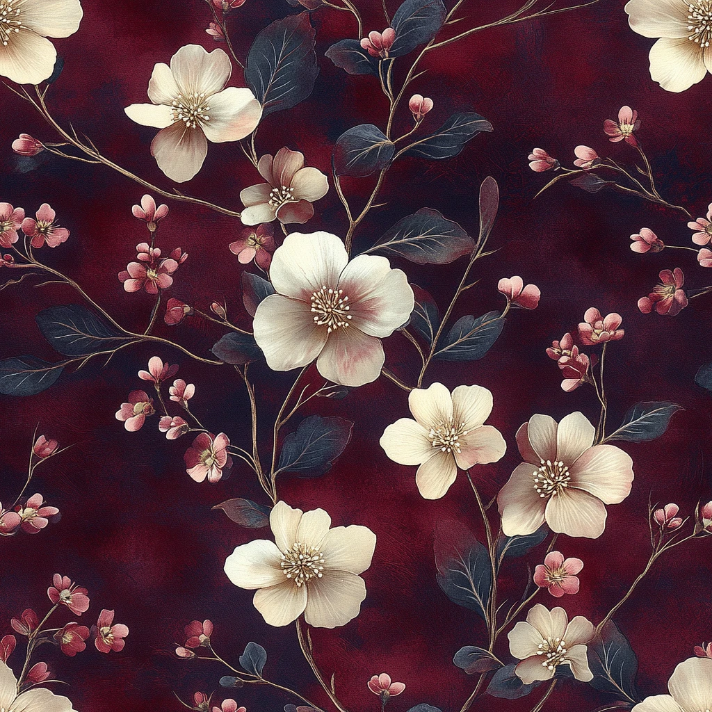 深红底白花纹布