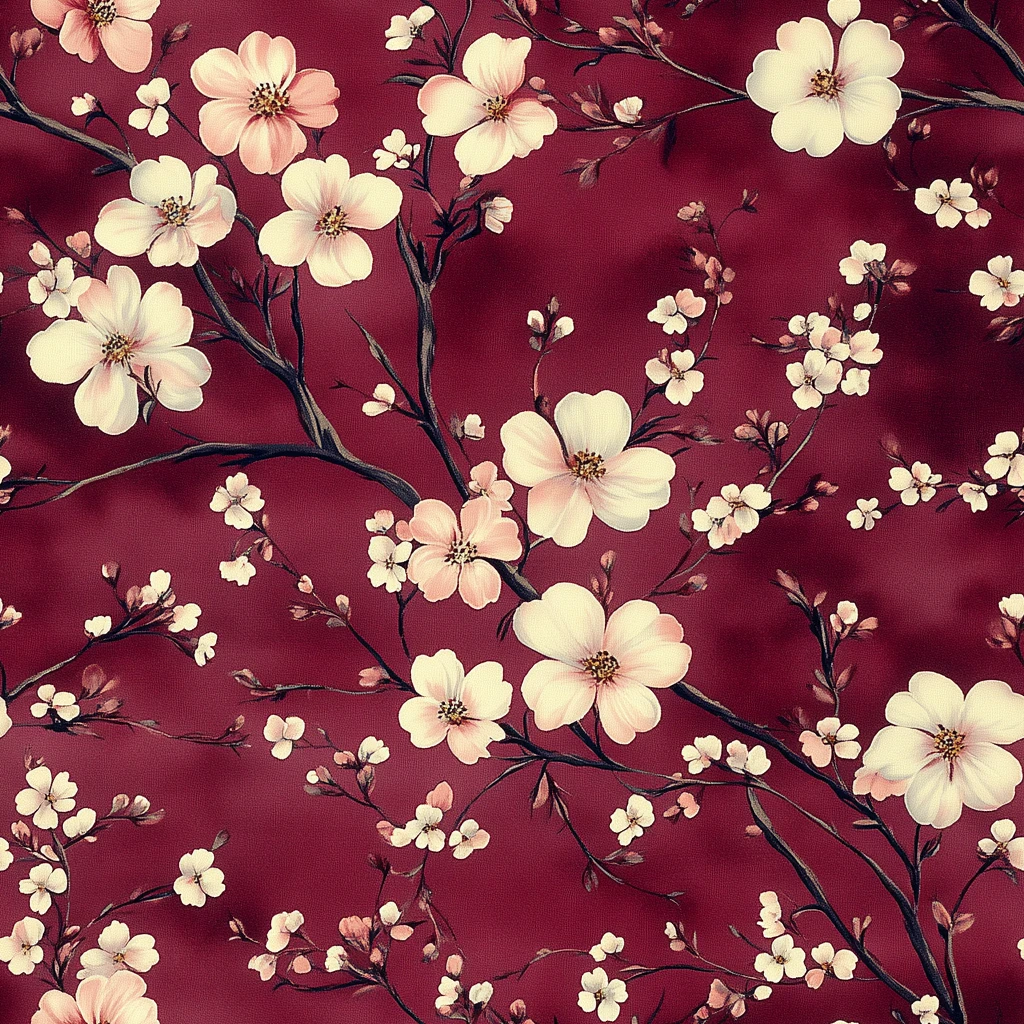 深红底白花纹布