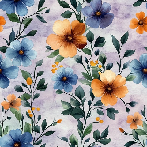 蓝色橙色绿色花朵