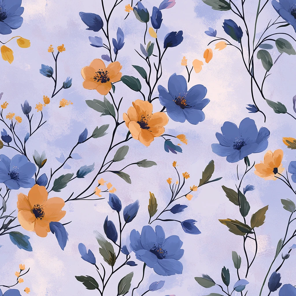 蓝色橙色绿色花朵