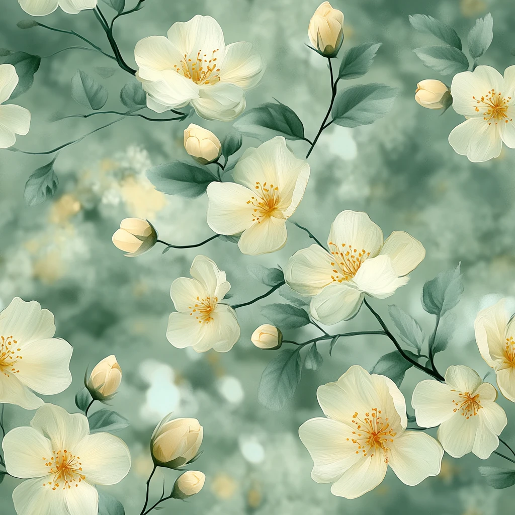 淡黄花簇绿背景