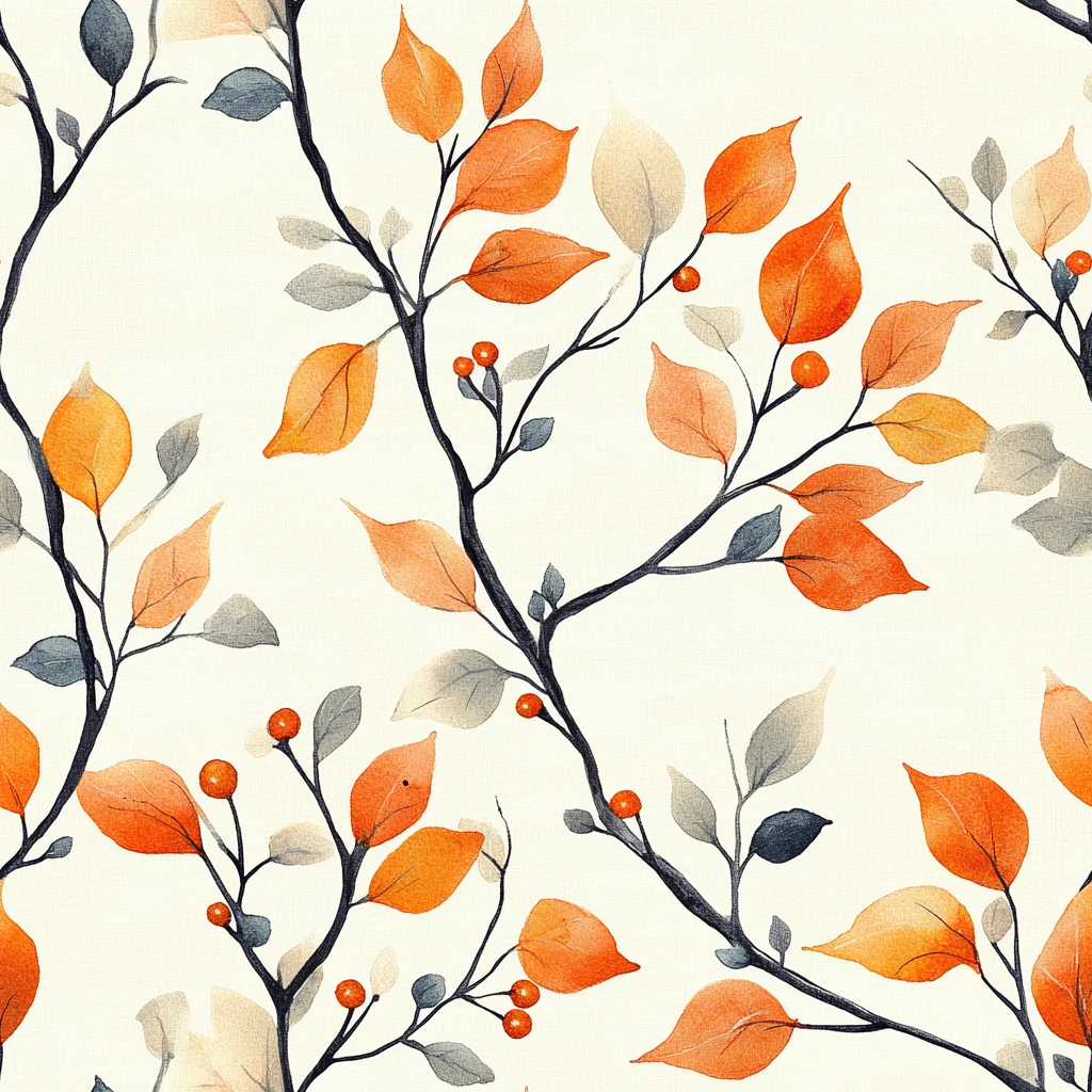 橙叶绿果枝条纹样