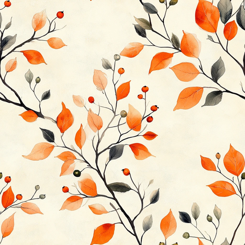 橙叶绿果枝条纹样