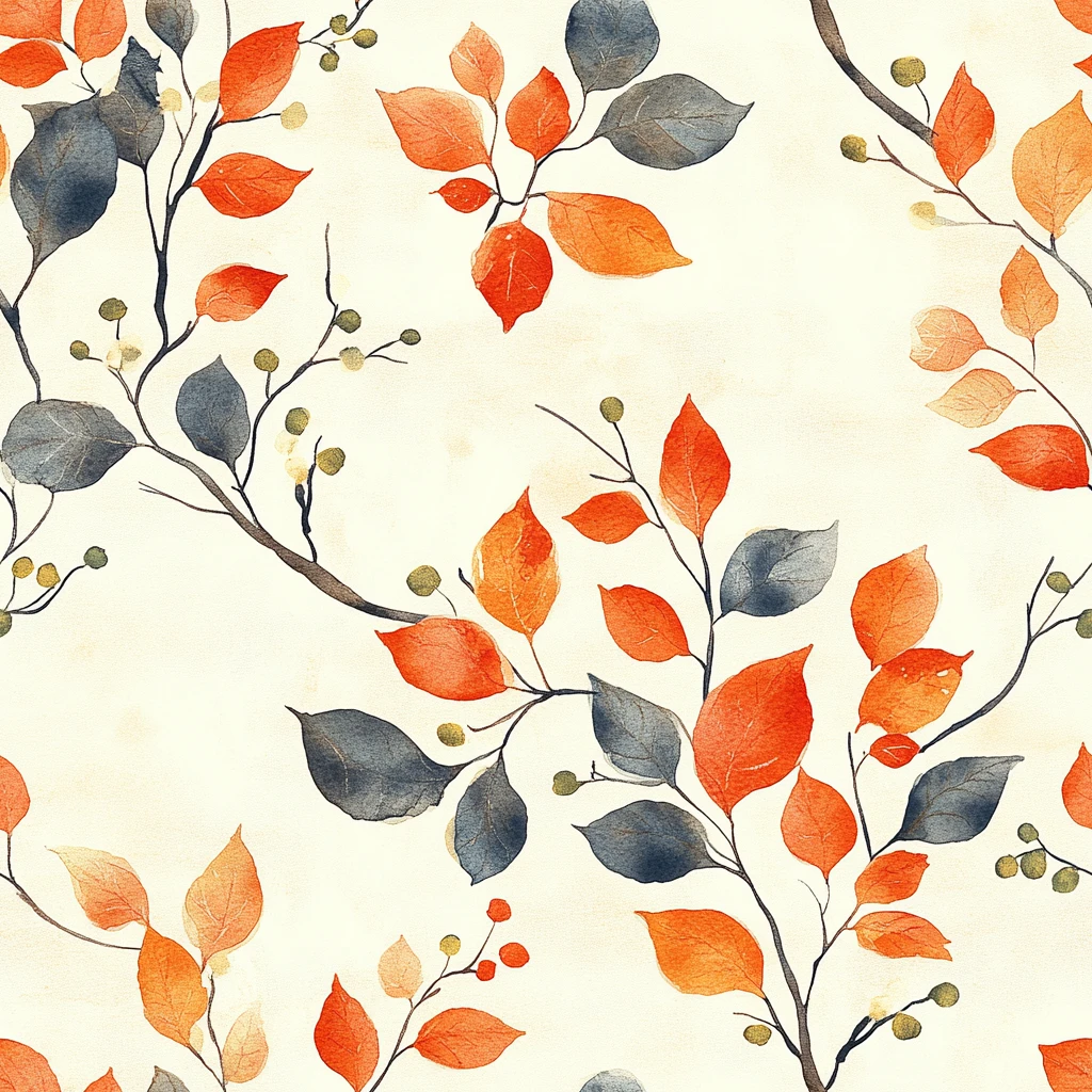 橙叶绿果枝条纹样