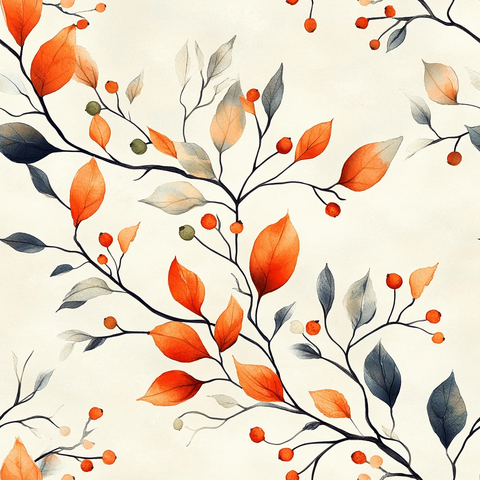 橙叶绿果枝条纹样