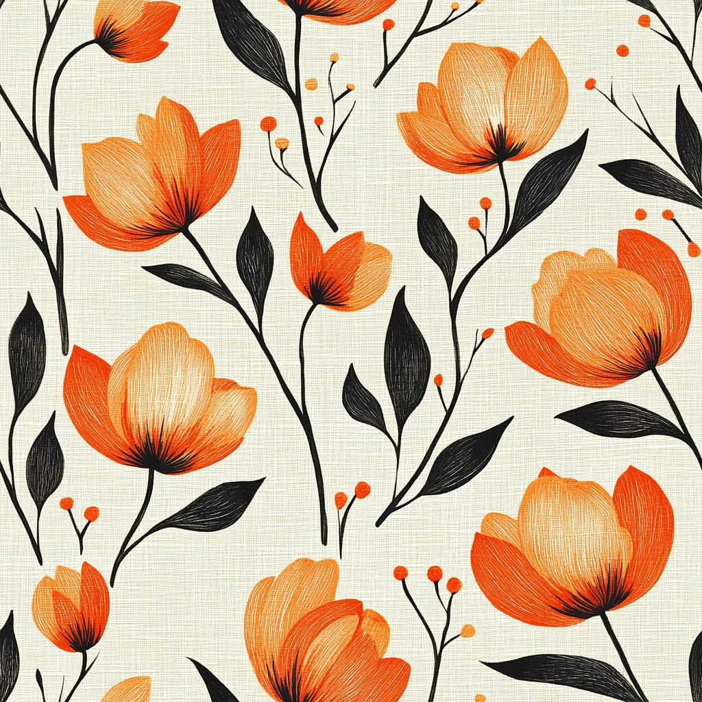 橙色郁金香花纹布