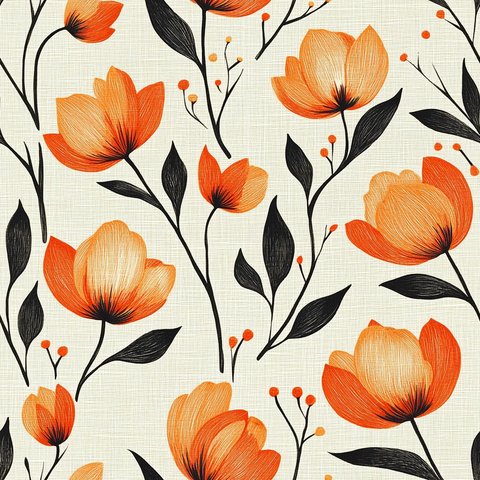 橙色郁金香花纹布