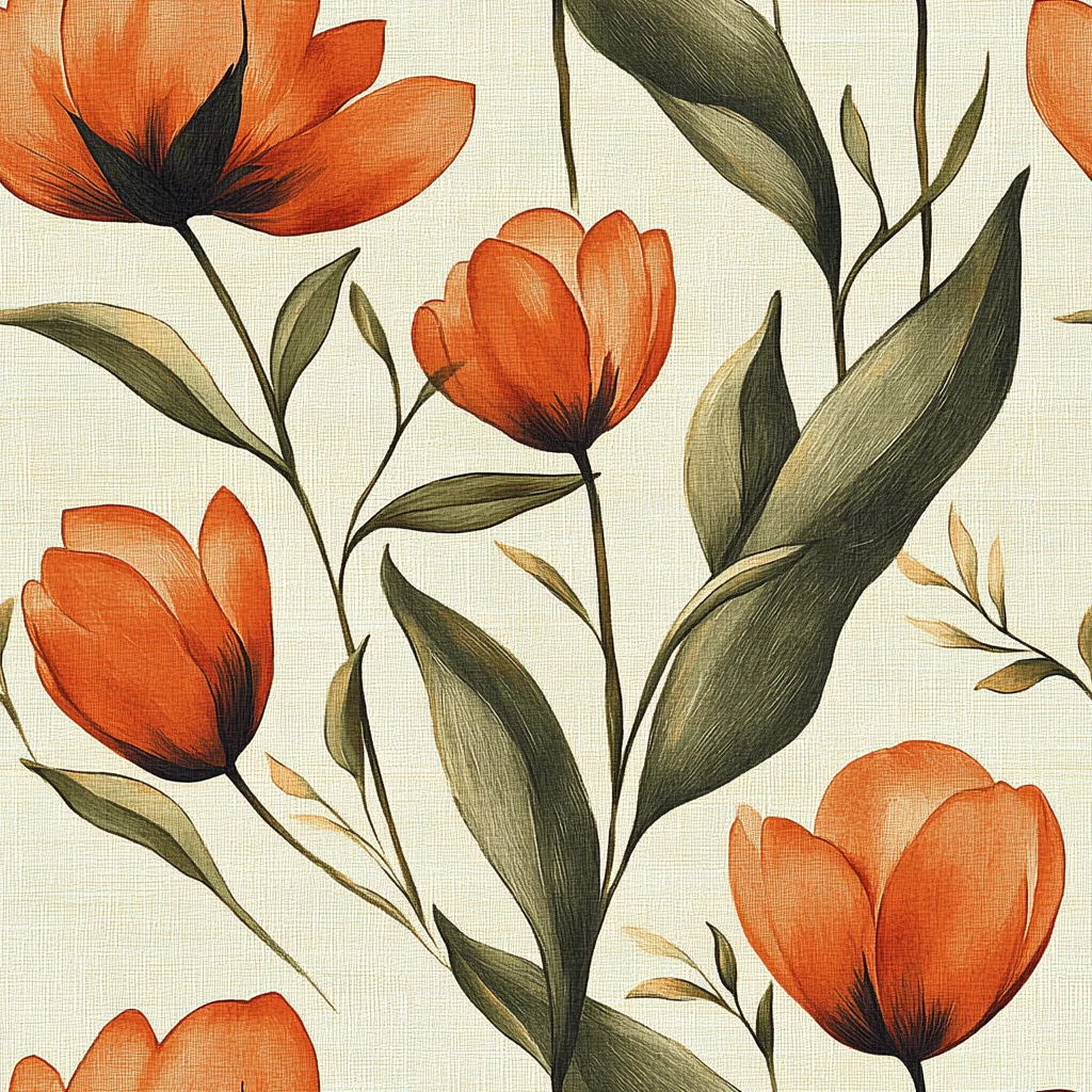 橙色郁金香花纹布