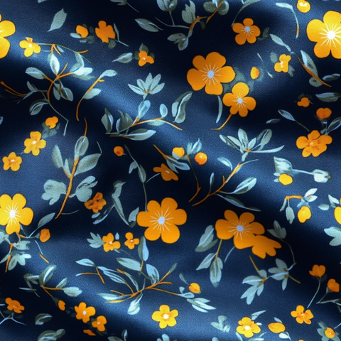 海军蓝黄小花布