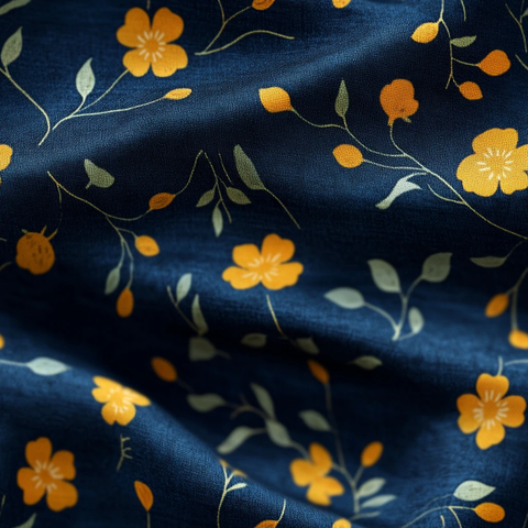 海军蓝黄小花布
