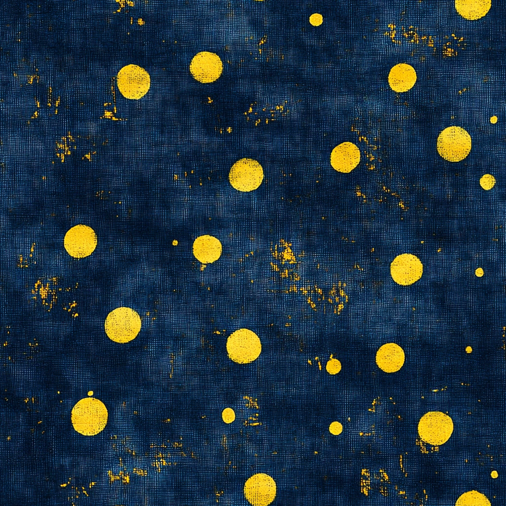深蓝底黄点纹布