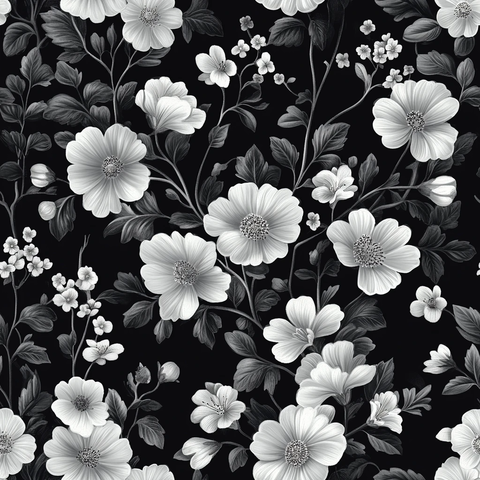白花黑底花卉图案