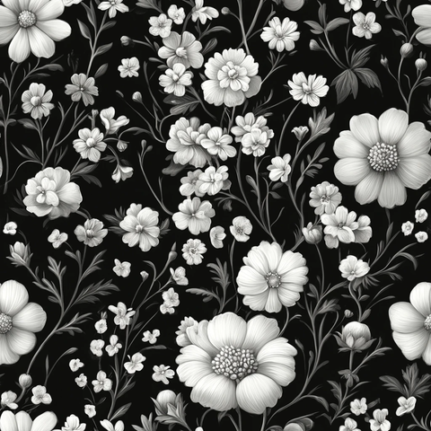 白花黑底花卉图案