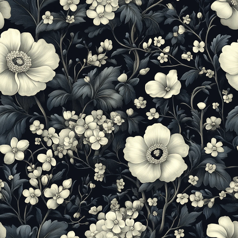 白花黑底花卉图案
