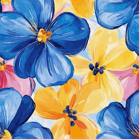 蓝黄花卉水彩纹样