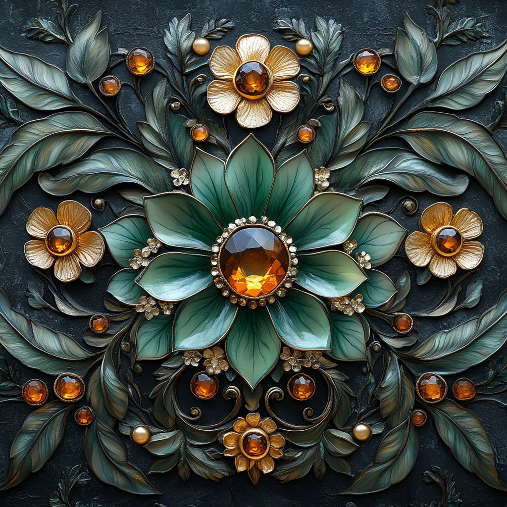 翡翠花卉镶金饰