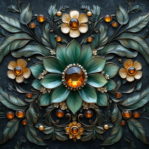 翡翠花卉镶金饰