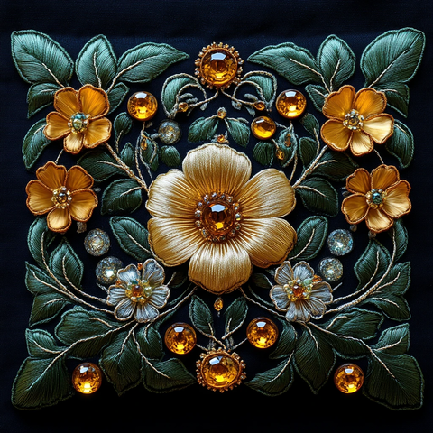 翡翠花卉镶金饰